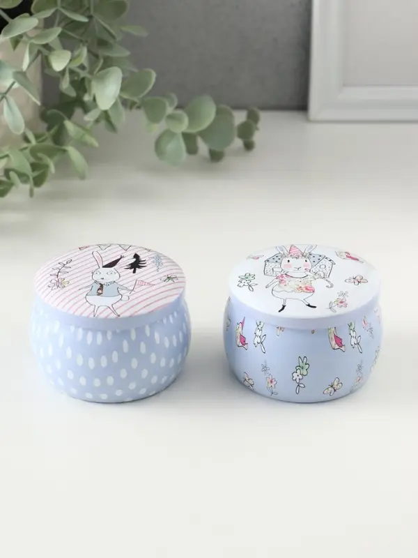 Шкатулка металл круглая "Нарисованные кролики" 7х7х5 см
