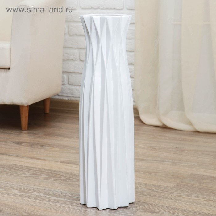 Ваза керамика напольная "Геометрия" грани, 16х60 см, белый