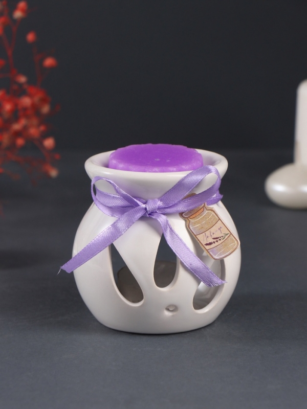 Набор: аромалампа для эфирных масел, мелтсы из воска ароматические «Лаванда», сиреневая, 6.5×6.2×7.5 см Набор: аромалампа для эфирных масел, мелтсы из воска ароматические «Лаванда», сиреневая, 6.5×6.2×7.5 см