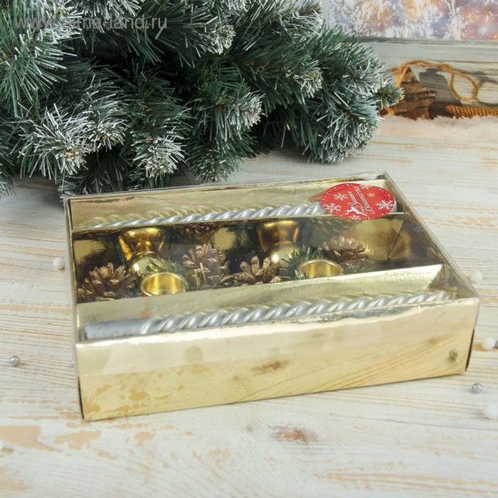 Свеча новогодняя с подсвечником Свеча новогодняя с подсвечником "Мерцание" (набор 4 шт) 5х15х21 см, золото