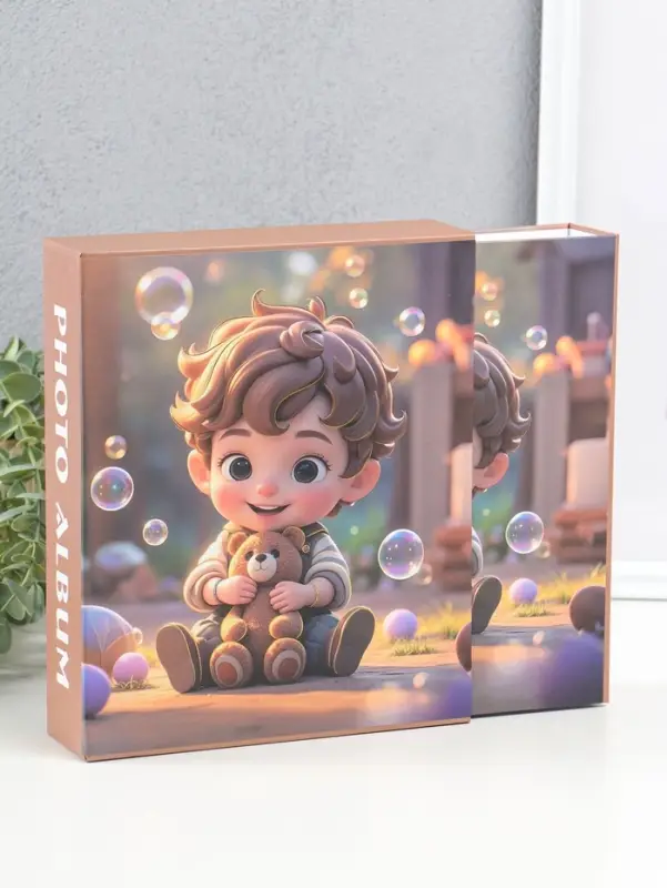 Фотоальбом на 80 фото 10х15 см "Мальчик в полосатой рубашке с мишкой" в коробке 5х19х22,8 см   10962