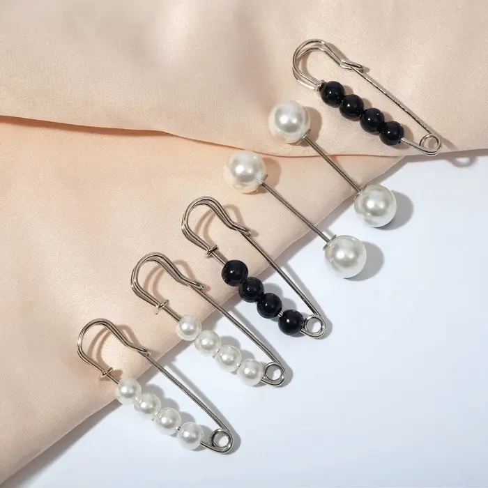 Набор булавок (6 шт.) &laquo;Жемчужины&raquo;, 3.5 см, чёрно-белый в серебре