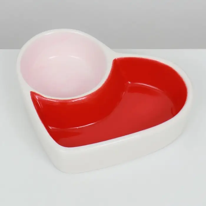 Миска для грызунов двойная &laquo;Сердце&raquo; 10&times;8.5&times;2.3 см, керамика