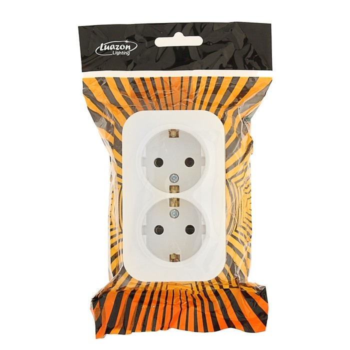 Розетка двухместная Luazon Lighting  Розетка двухместная Luazon Lighting "МСК", 16 А, с з/к, белая