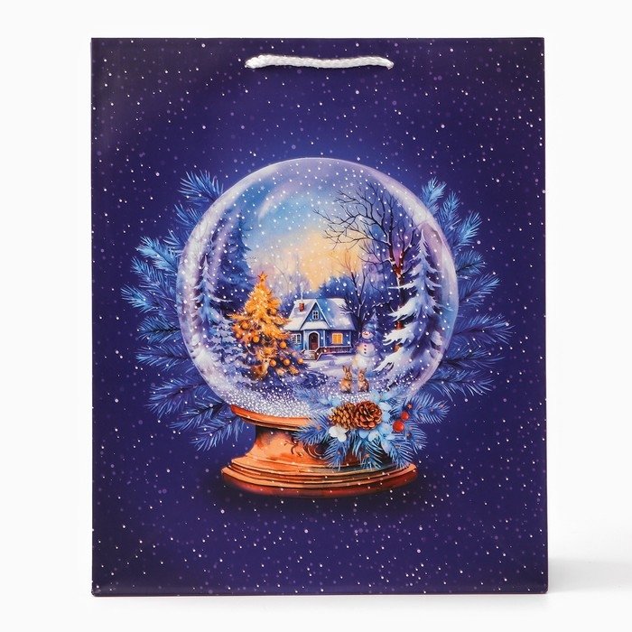 Новый год. Пакет подарочный Новый год. Пакет подарочный "Стеклянный шар", на синем, 26 х 32 х 12 см.