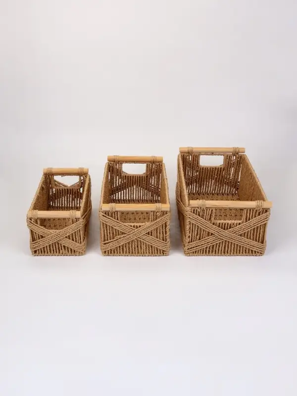 Набор корзин &laquo;Намибия&raquo; 3 шт.: 27&times;15&times;13, 32&times;19&times;15, 38&times;23&times;16 см, бумага, дерево, бежевые
