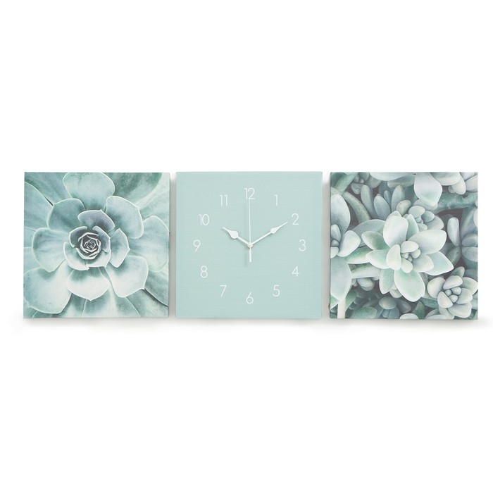 Часы-картина настенные, модульные,  Часы-картина настенные, модульные, "Суккуленты", бесшумные, 35 х 110 см, триптих
