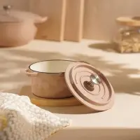 Кастрюля SL Home &laquo;Андалусия&raquo;, 750 мл, d=14 см, h=7 см, с крышкой, на деревянной подставке, эмалированное покрытие, индукция, чугун, бежевая