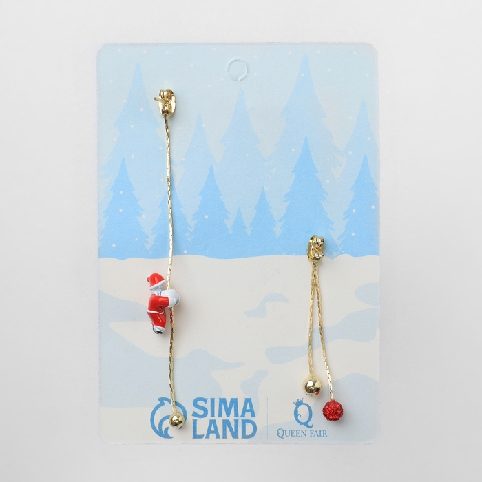 Новый год! Серьги «Новогодние» висячие, дед мороз, цветные в золоте Новый год! Серьги «Новогодние» висячие, дед мороз, цветные в золоте