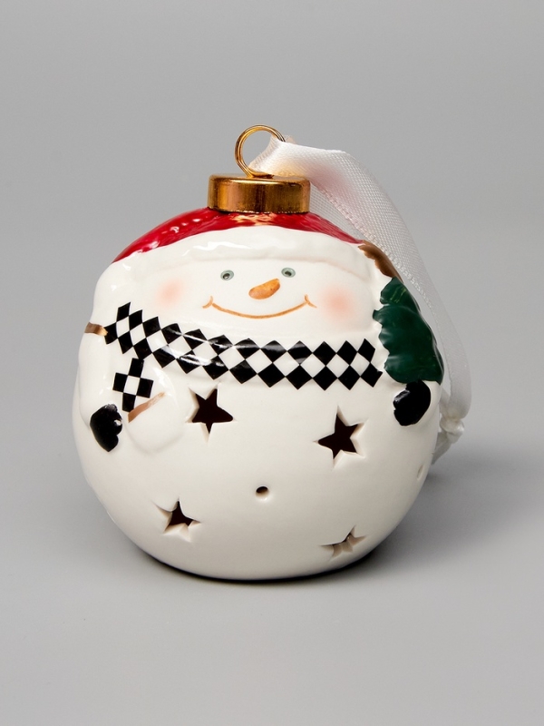 Елочный шар Елочный шар "Снеговик" 10х8.6х8.6, 1 LED, LR44x3(в компл.), Т/БЕЛЫЙ