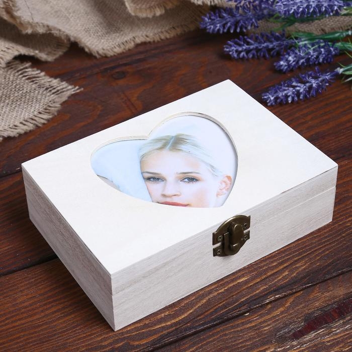 Шкатулка для росписи с фоторамкой  Шкатулка для росписи с фоторамкой "Сердце" МИКС 16,5х11,7х5 см