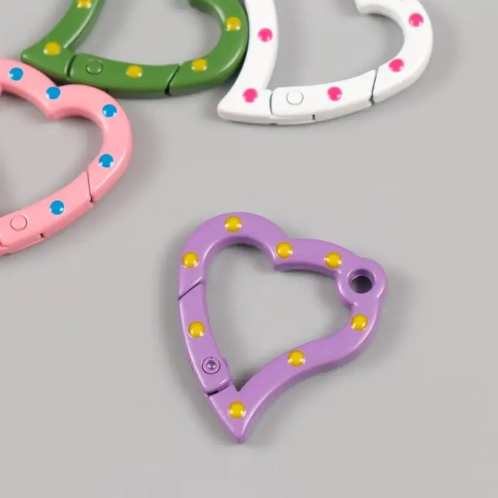 Карабин металл "Сердце в горошек" МИКС 3,2х2,8 см
