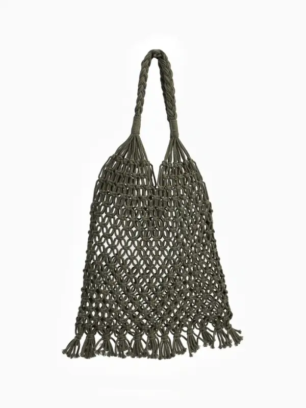 Сумка пляжная, плетёная, клетка 3.5 см, зелёная