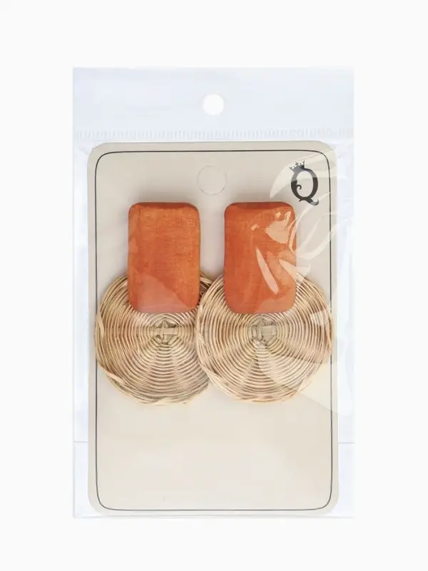 Серьги из дерева &laquo;Ваканда&raquo;, стиль, плетёный диск, бежево-коричневые