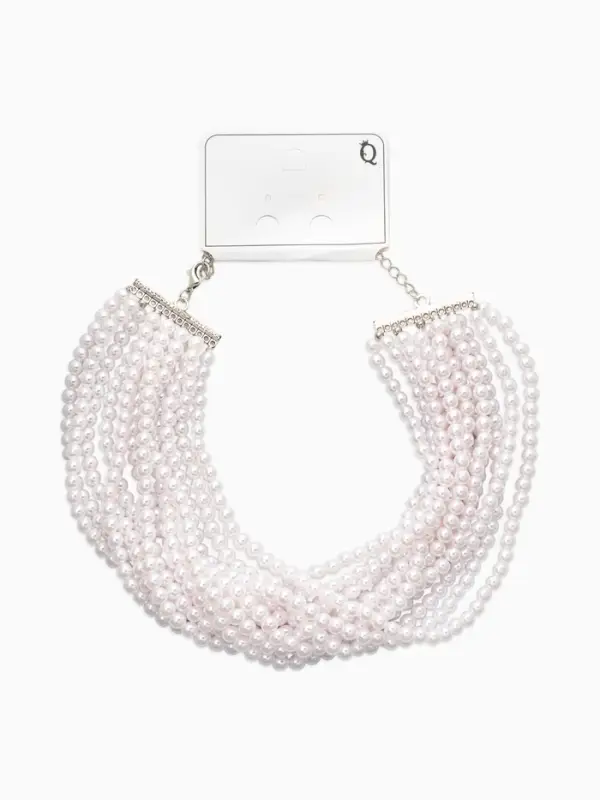 Чокер-бусы многослойный &laquo;Жемчужная императрица&raquo;, 12 рядов, №6, L=30 см+10 см, белый в серебре