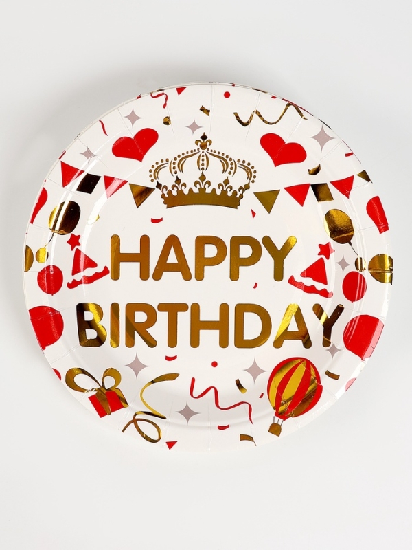 Набор бумажной посуды Набор бумажной посуды "С днём рождения", набор 12 шт., цвет белый