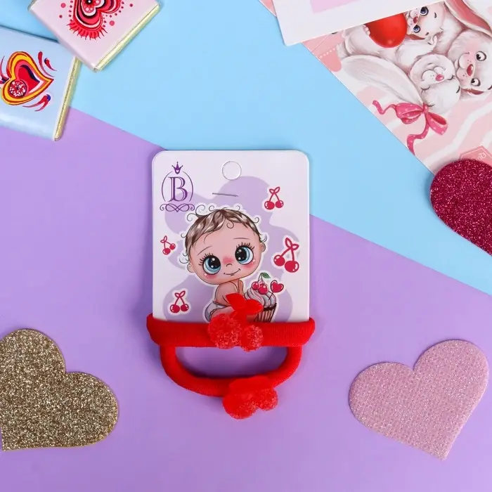 Резинки для волос «Пупсёнок», набор 2 шт., вишенки, 3.5 см, красные