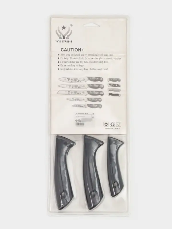 Набор кухонных ножей &laquo;Энеолит&raquo;, 3 предмета: лезвие 8.5 см, 15 см, 17 см, чёрный