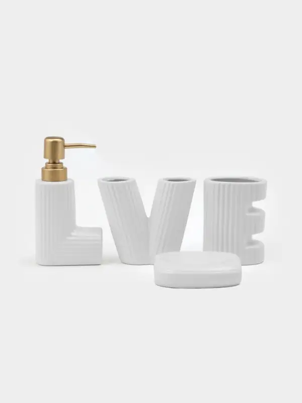 Набор для ванной Love, 4 предмета, дозатор для мыла, 2 стакана, мыльница, 200 мл, керамика, белый