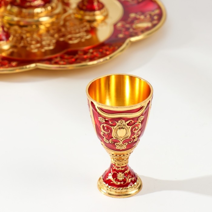 Набор винный кувшин, 6 бокалов и поднос  Набор винный кувшин, 6 бокалов и поднос "Турция. Цветы и узоры" красный с золотом