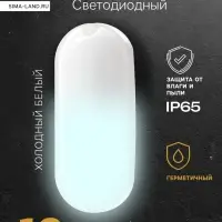 Светильник светодиодный герметичный, 12 Вт, 1100 лм, IP65, 6500К, 220 В, овал, белый
