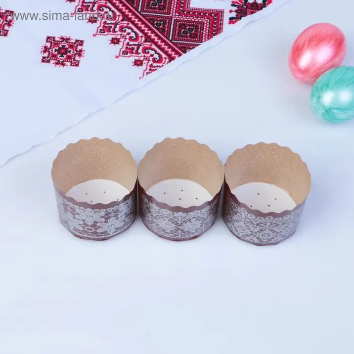 Форма для выпечки кулича бумажная Деко-про &laquo;Кружево серебряное&raquo;, одноразовая, 6&times;4.5 см, МИКС