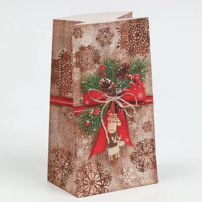 Пакет подарочный без ручек новогодний &laquo;Стильный подарок&raquo;, 10&times;19.5&times;7 см