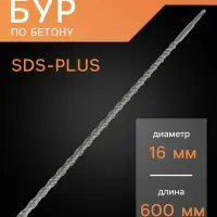 Бур по бетону ТУНДРА, двойная спираль, SDS-plus, 16&times;600 мм
