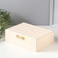 Шкатулка кожзам для украшений "Стёганная. Полоски. Бант" молочный 17х24х7 см