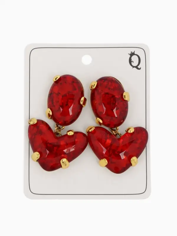 Серьги &laquo;Сердце&raquo; винтаж, красные в золоте