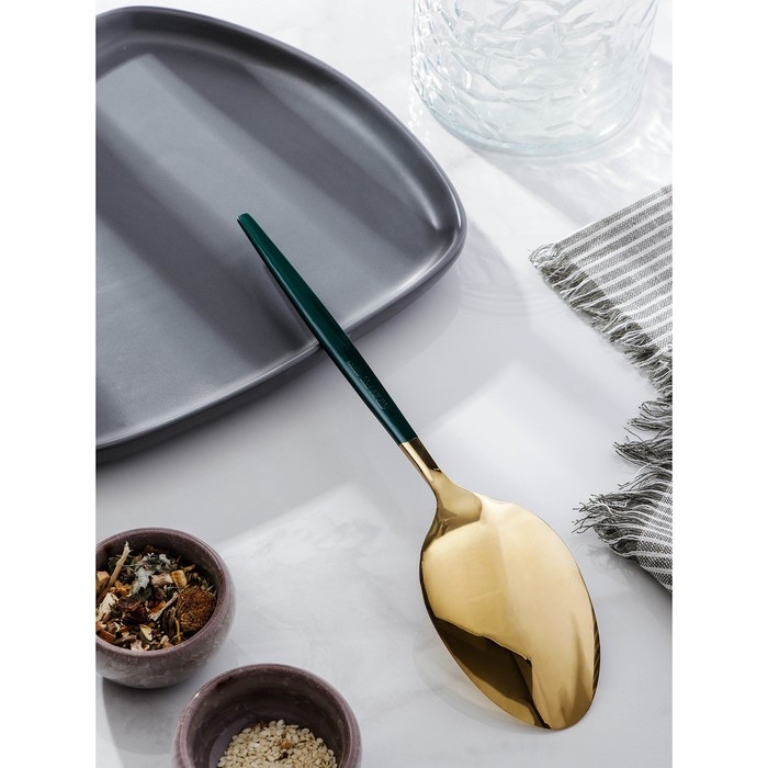 Ложка гарнирная из нержавеющей стали Magistro «Грэйс», h=27,5 см, цвет ручки зелёный, цвет головы золотой Ложка гарнирная из нержавеющей стали Magistro «Грэйс», h=27,5 см, цвет ручки зелёный, цвет головы золотой