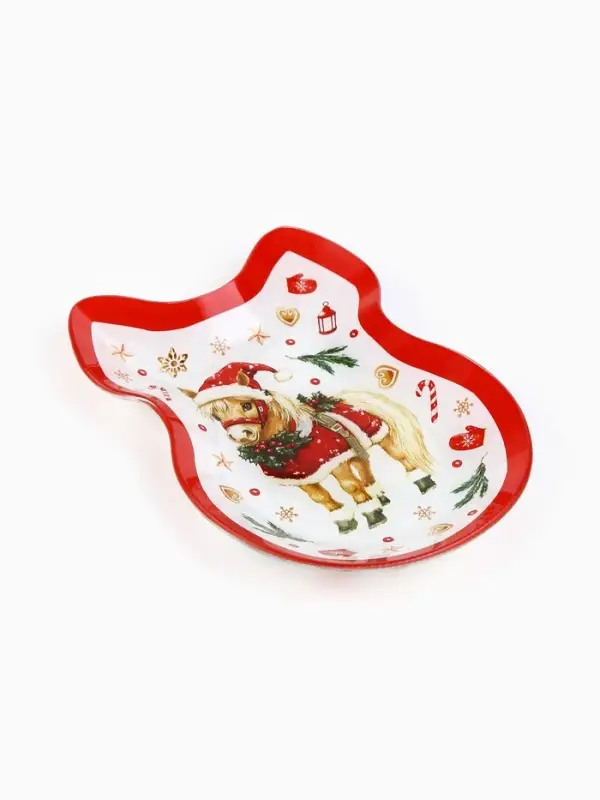 Тарелка стеклянная новогодняя в форме банта «Пони», 13.5×18 см