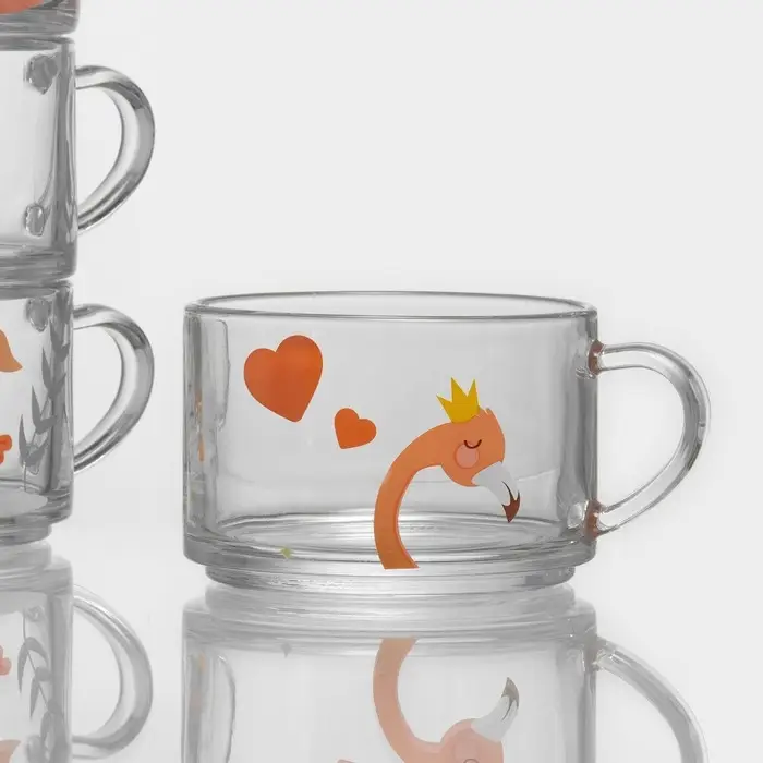 Набор кружек &laquo;Фламинго&raquo;, 420 мл, 4 шт., стекло