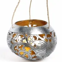 Подсвечник подвесной из кокоса, 10-12 см, серебристый