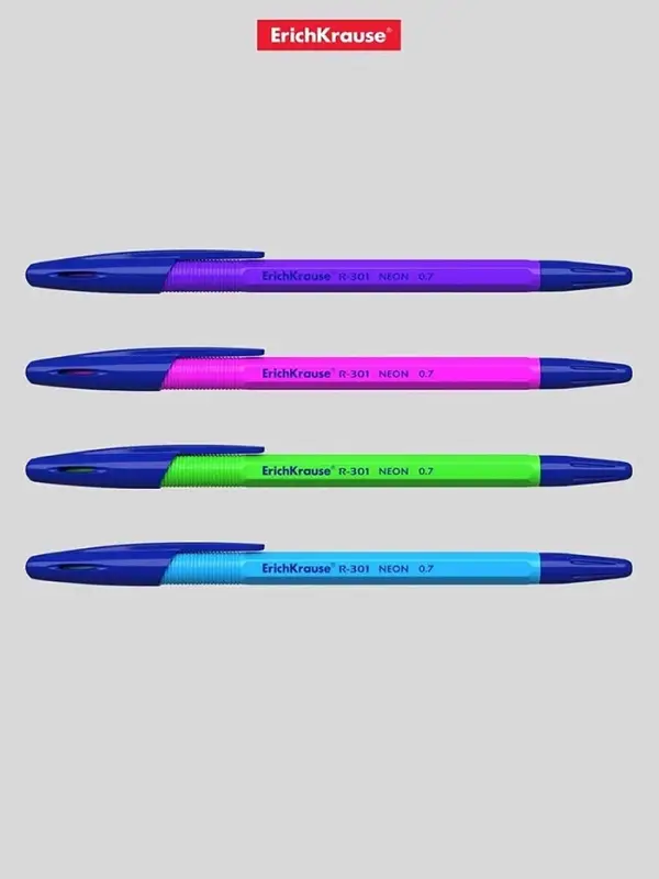 Ручка шариковая ErichKrause R-301 Neon Stick, узел 0.7 мм, чернила синие, длина письма 2000 метров, МИКС