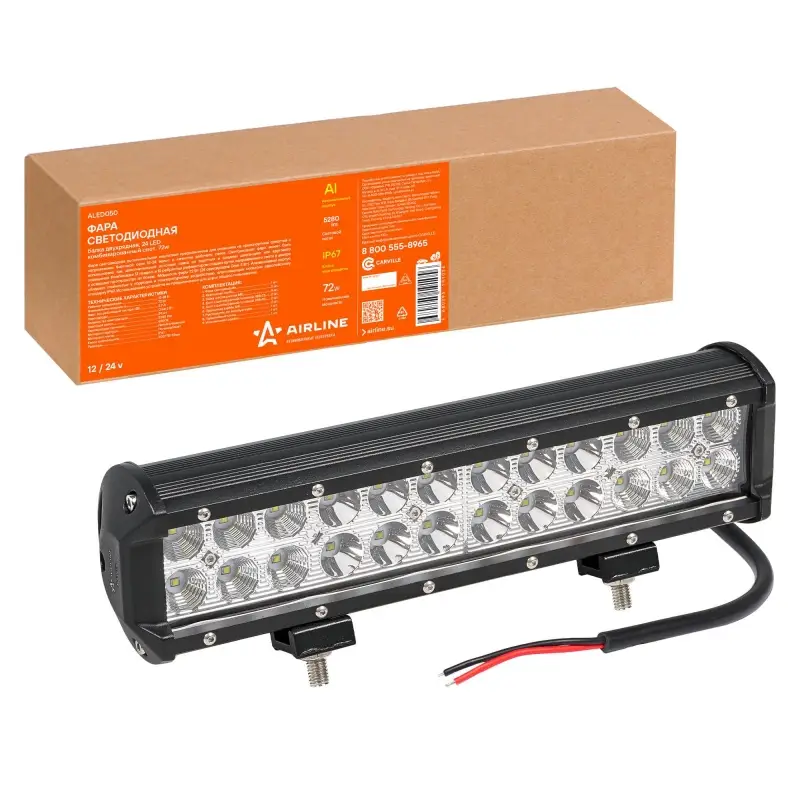 Фара светодиодная (балка) двухрядная, 24 LED комбинир. свет, 72W, (300х78х65) 12/24V