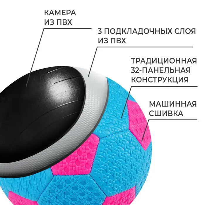 Футбольный мяч, машинная сшивка, 32 панели, р. 2, PVC, МИКС