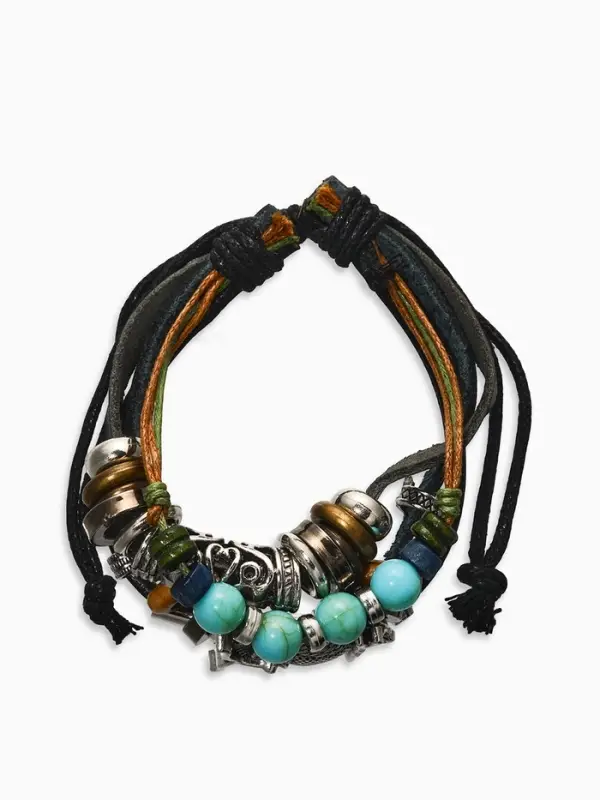 Браслет кожаный &laquo;Сова и ряд бусин&raquo;, d=9 см, чёрный