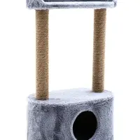 Домик для кошек с когтеточкой, овальной полкой, джут, 51×31×87 см, серый