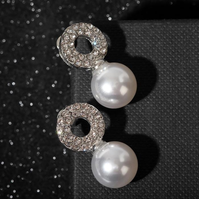 Серьги с жемчугом «Грейс» на колечке, цвет белый в серебре Серьги с жемчугом «Грейс» на колечке, цвет белый в серебре