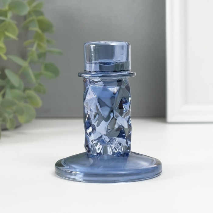 Подсвечник стекло на 1 свечу Подсвечник стекло на 1 свечу "Лёд" синий d=2 см 8х8х10 см