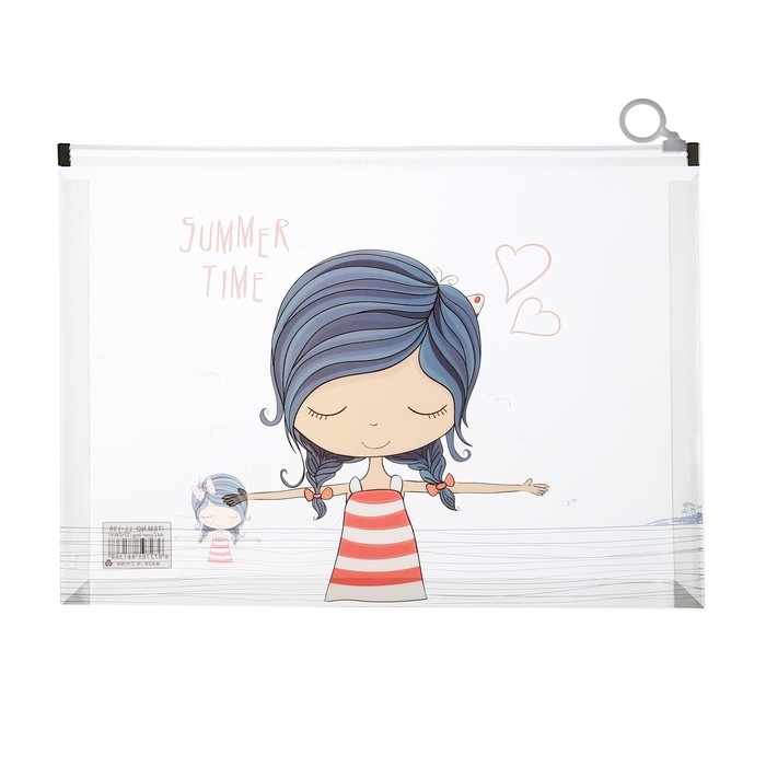 Папка-конверт на молнии формат А4, 180 мкр, прозрачная с рисунком Папка-конверт на молнии формат А4, 180 мкр, прозрачная с рисунком "Девочки", МИКС