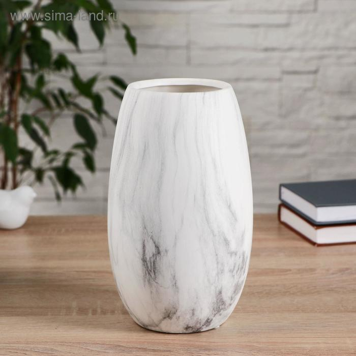 Ваза керамика настольная "Безликий" мрамор, 10х13х24 см, белый