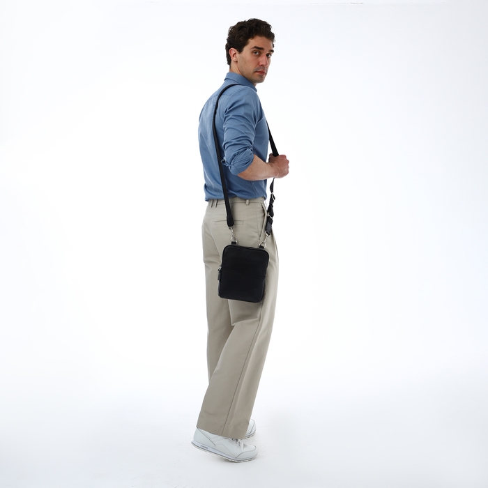 Сумка мужская TEXTURA, через плечо, натуральная кожа, цвет чёрный Сумка мужская TEXTURA, через плечо, натуральная кожа, цвет чёрный