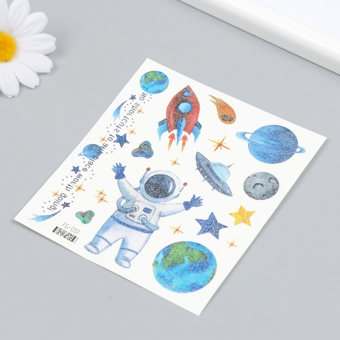 Татуировка на тело цветная Татуировка на тело цветная "Космонавт и планеты" блестки 12х10,5 см