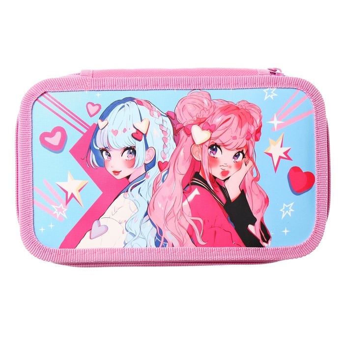 Пенал 2 секции, 125 х 205 х 40 мм, Calligrata 30П26/2  Пенал 2 секции, 125 х 205 х 40 мм, Calligrata 30П26/2 "Аниме подружки", ламинированный картон