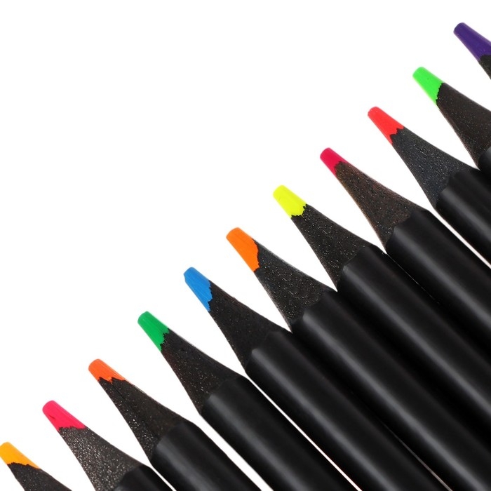 Карандаши цветные 12 цветов Kuromi, неоновые, корпус деревянный, круглый Карандаши цветные 12 цветов Kuromi, неоновые, корпус деревянный, круглый