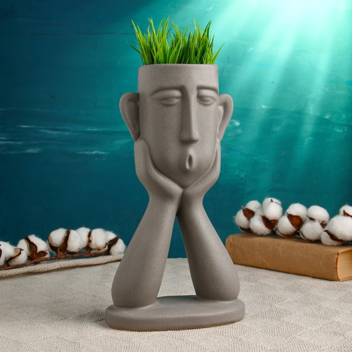 Кашпо Кашпо "Голова юноши" серое, 27см