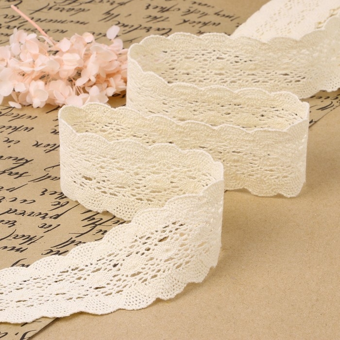 Кружево вязаное, 50 мм × 10 ± 1 м, цвет бежевый Кружево вязаное, 50 мм × 10 ± 1 м, цвет бежевый