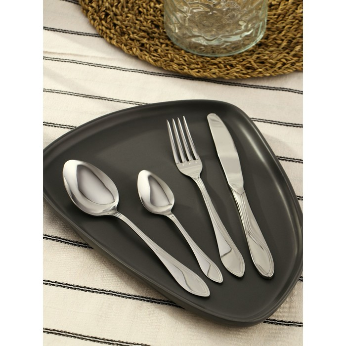 Набор столовых приборов «Волна», 24 предмета, картонная коробка с окном, цвет серебряный Набор столовых приборов «Волна», 24 предмета, картонная коробка с окном, цвет серебряный